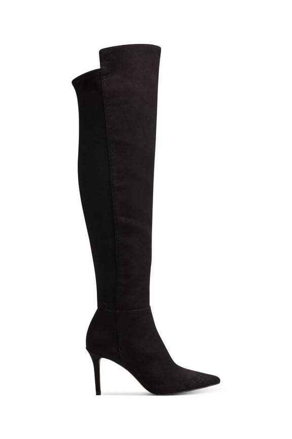 Womens Black Mixed Media Stretch Padded Amriena Pointed Toe Stiletto Zip-Up Dress Boots 5.5 M