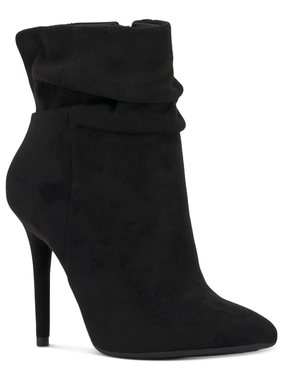 Womens Black Textured Glitter Split Upper Back Cushioned Ruched Lerona Pointed Toe Stiletto Zip-Up Dress Booties 5.5 M
