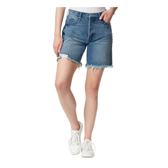 JESSICA SIMPSON Womens Blue Pocketed Button Fly Raw Hem High Waist Shorts 24