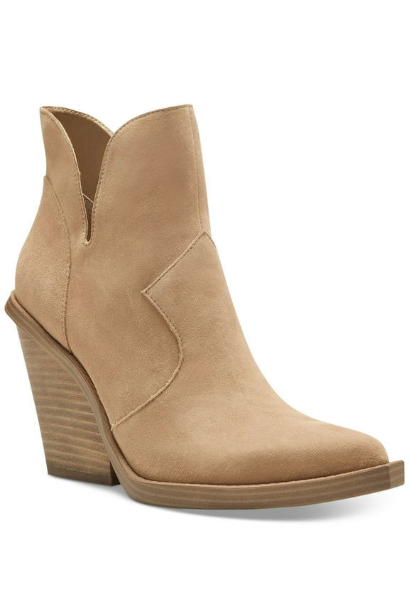 Womens Brown Leeshi Pointed Toe Stacked Heel Slip On Leather Western Boot 9.5 M