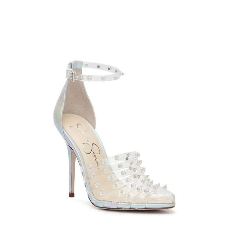 JESSICA SIMPSON Womens Clear Studded Cut Out Westah Almond Toe