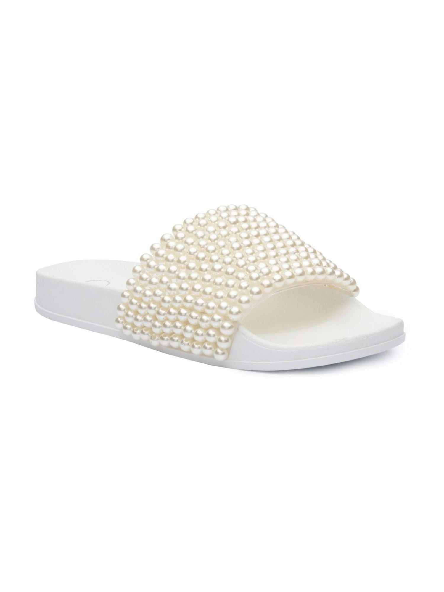 JESSICA SIMPSON Womens Ivory Pool Slide Beaded Saycie Round Toe