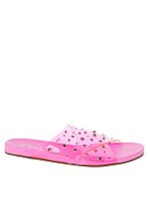 Womens Pink Clear Lucite Straps Embellished Rhinestone Tislie Slip On Slide Sandals 6.5 M
