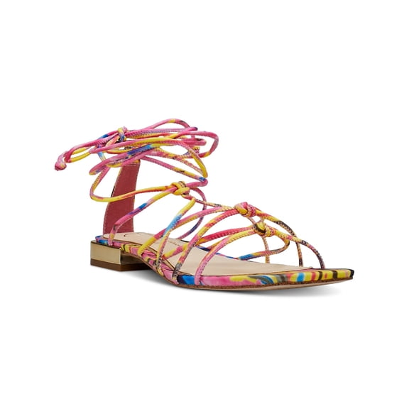 JESSICA SIMPSON Womens Pink Printed Wrapping Ankle Ties Knotted Padded Chasca Square Toe Lace-Up Gladiator Sandals Shoes 5.5 M