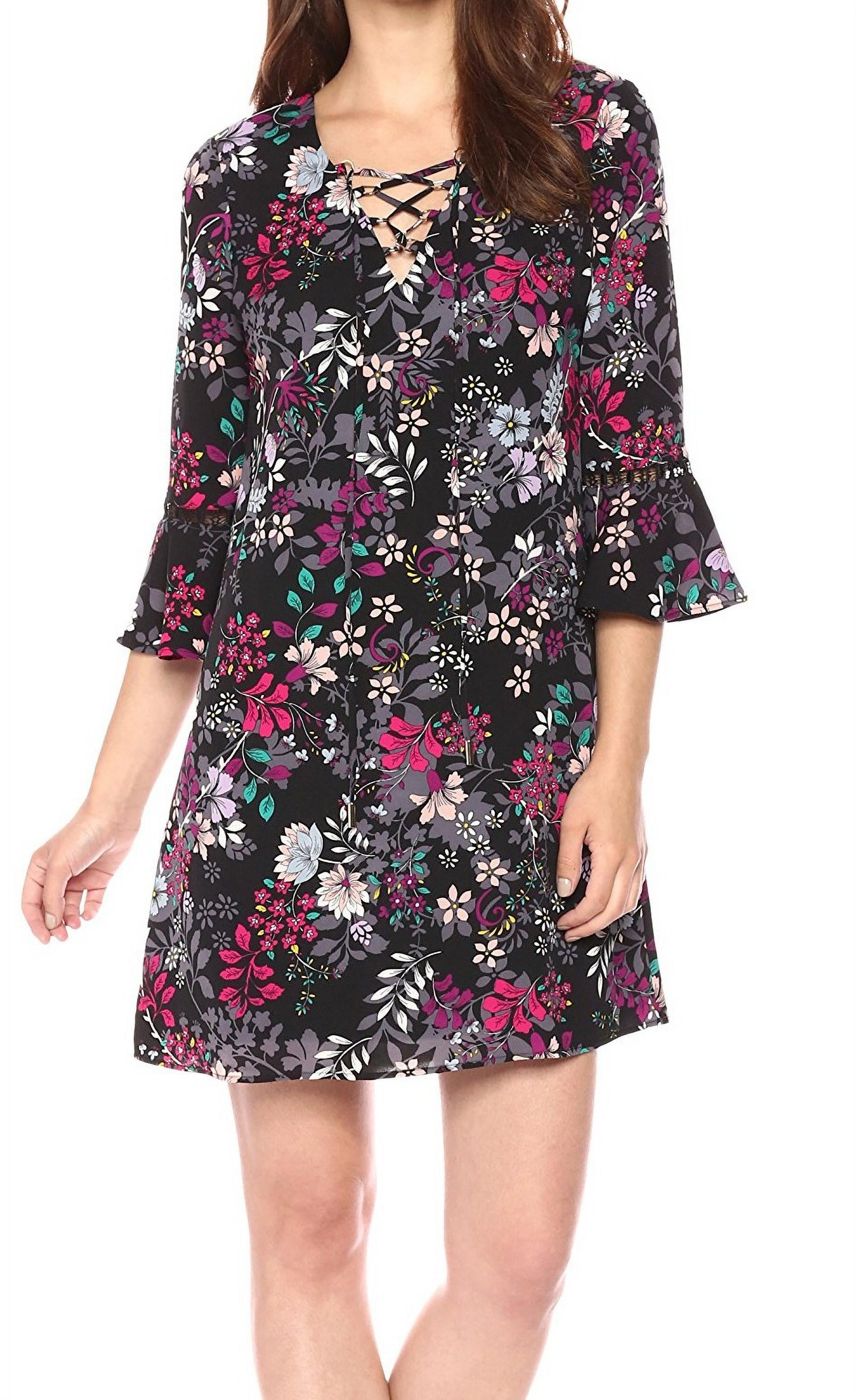 JESSICA SIMPSON Womens Purple Floral Bell Sleeve Mini Shift