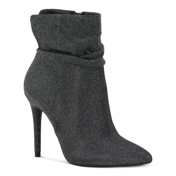 JESSICA SIMPSON Womens Silver Glitter Cushioned Ruched Lerona Pointed Toe Stiletto Zip-Up Dress Booties 9 M