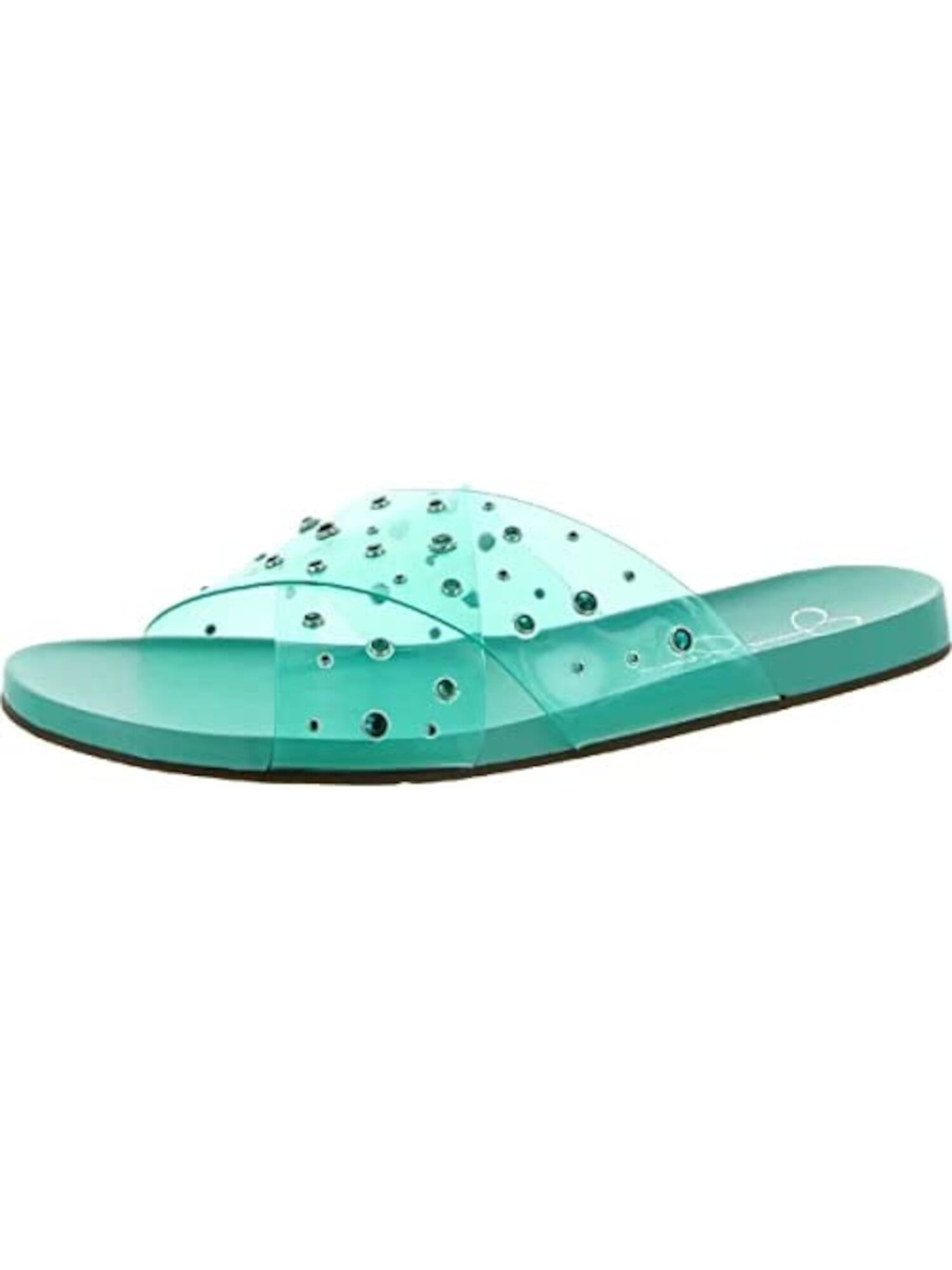 JESSICA SIMPSON Womens Turquoise Clear Vinyl Lucite Straps Studded