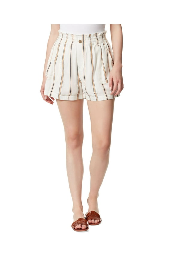 Womens White Pocketed Pull-on Elastic Waist Striped High Waist Shorts M