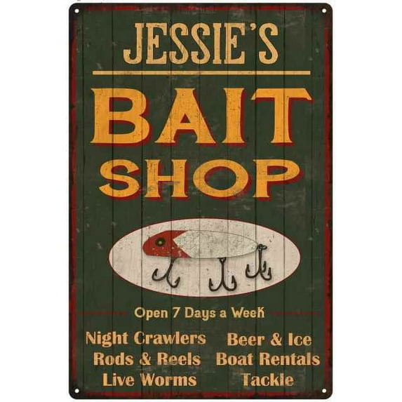 JESSIE'S Green Bait Shop Man Cave Wall Decor Gift 12x18 Metal 112180027238