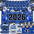 thumbnail image 1 of JESTAR 2026 Graduation Party Decorations Set, Backdrop, Banner, Ballons, Tablewares Set, Pack of 150, Black Blue, 1 of 6