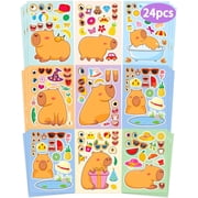 JESTAR 24 Pcs Make Your Own Capybara Sticker Sheet, Capybara Party Favors Face Stickers for Kids Girls Toddlers Crafts Activities Bags Birthday Party Favors Val