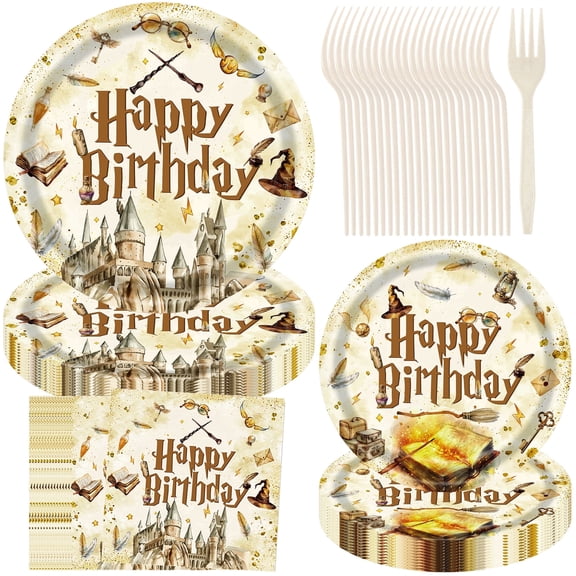 JESTAR Harry Magical Wizard Birthday Party Supplies Tableware Set, Castle Owl Potter Theme, Disposable, 96 Pcs, 9 and 7 inch Paper Plates