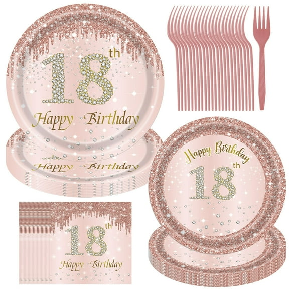JESTAR 18th Birthday Party Supplies Plates and Napkins Sets,  96 Pieces