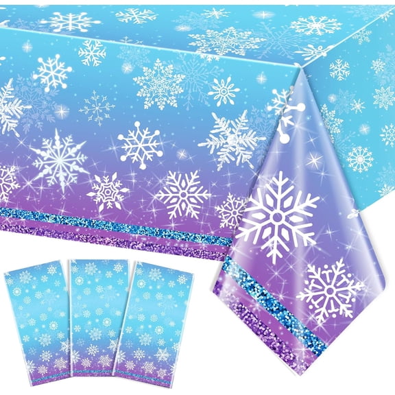 JESTAR Winter Snowflake Disposable Plastic Tablecloths, Blue Purple Frozen Theme Party Supplies, 3 PACK