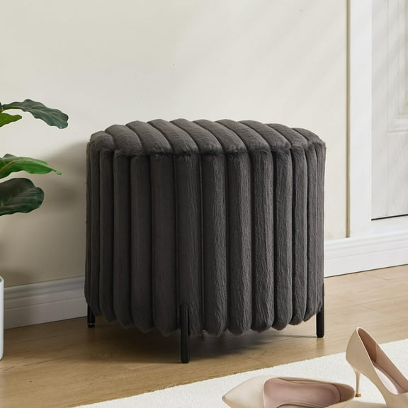 JESTOP 22.44"X16.93" Upholstered Round Ottoman Faux Fur Ottoman Coffee Table with Metal Legs Home Decor Foot Rest for Living Room & Bedroom