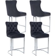 JESTOP 25 Counter Height Bar Stools Set of 4, Modern Velvet Barstools with Chrome Metal Legs and Tufted Back, Upholstered Island Chairs for Kitchen Island, Pub, Cafe, Beige