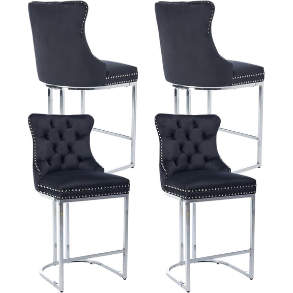 JESTOP 25" Counter Height Bar Stools Set of 4, Modern Velvet Barstools with Chrome Metal Legs and Tufted Back, Upholstered Island Chairs for Kitchen Island, Pub, Cafe, Beige