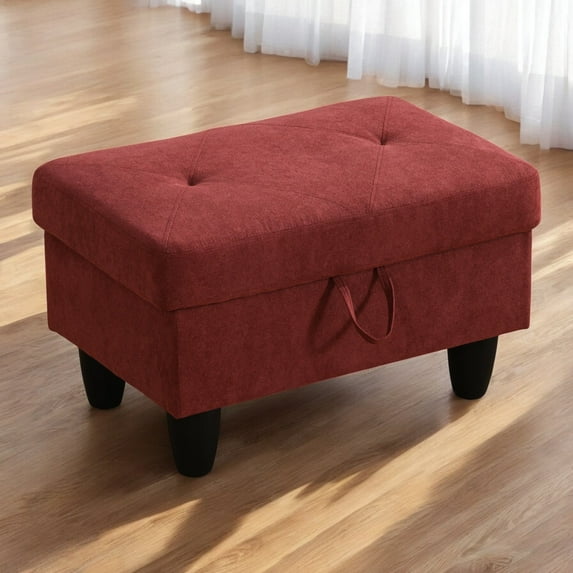 JESTOP 28.5" Ottoman with Storage, Fabric Ottoman Foot Rest Stool, Rectangle Upholstered Footstool, Storage Bench
