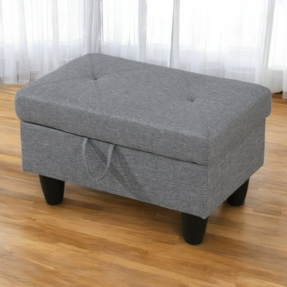 JESTOP 28.5" Ottoman with Storage, Fabric Ottoman Foot Rest Stool, Rectangle Upholstered Footstool, Storage Bench