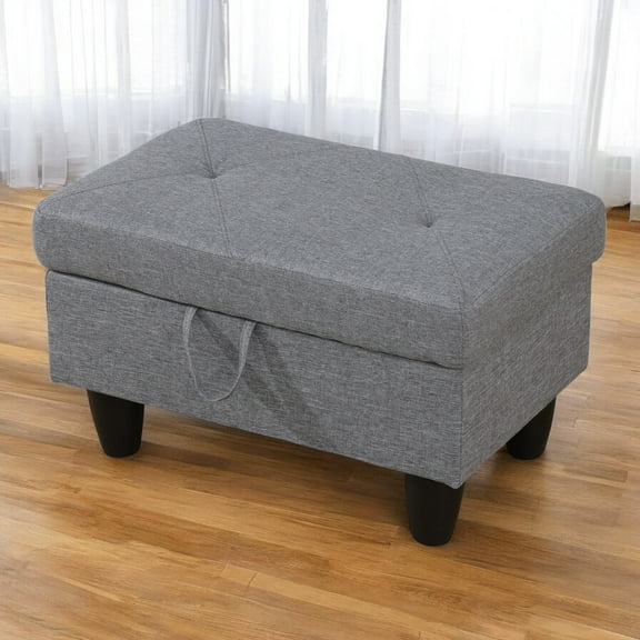 JESTOP 28.5" Ottoman with Storage, Fabric Ottoman Foot Rest Stool, Rectangle Upholstered Footstool, Storage Bench