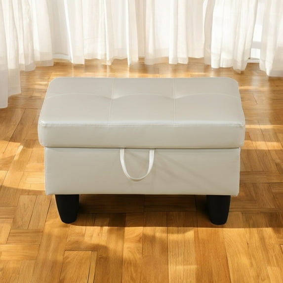 JESTOP Leather Storage Ottoman, Ottoman with Storage, Rectangle 28.5" Foot Rest Ottomans Stool for Living Room Bedroom