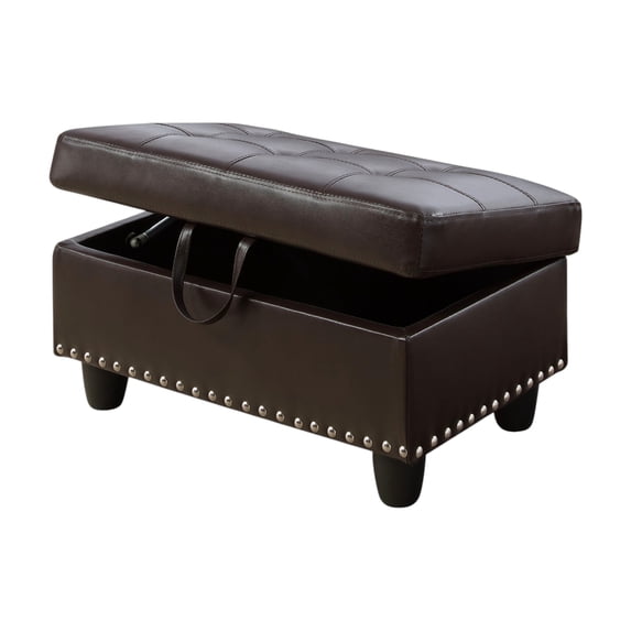 JESTOP Wood Storage Ottoman Bench with Footrest, Faux Leather Upholstered Rectangle Stool, 28.5" x 19.5" x 17.5"