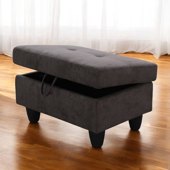 JESTOP 28.5" Ottoman with Storage, Fabric Ottoman Foot Rest Stool, Rectangle Upholstered Footstool, Storage Bench