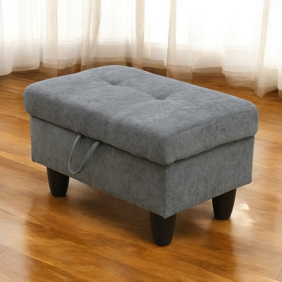 Ottoman with Storage, Fabric Ottoman Foot Rest Stool, Rectangle Upholstered Footstool, 28.5"x19"x17.5"