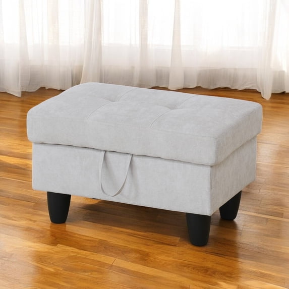 JESTOP 28.5" Ottoman with Storage, Fabric Ottoman Foot Rest Stool, Rectangle Upholstered Footstool, Storage Bench