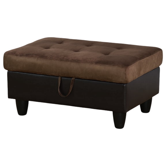 34" Fabric Storage Ottoman, Rectangle Upholstered Footstool, Flannel, Brown