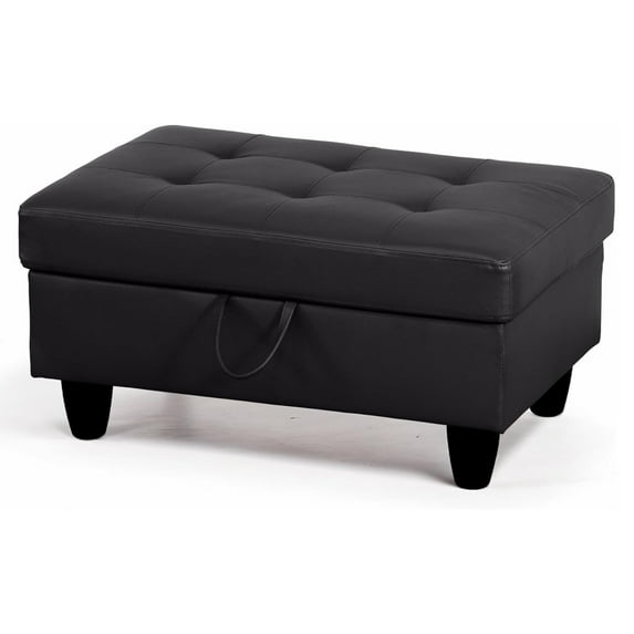 "JESTOP Faux Leather Rectangle Tufted Hinged Flip-Top Storage Ottoman Bench, 34"" Wide"