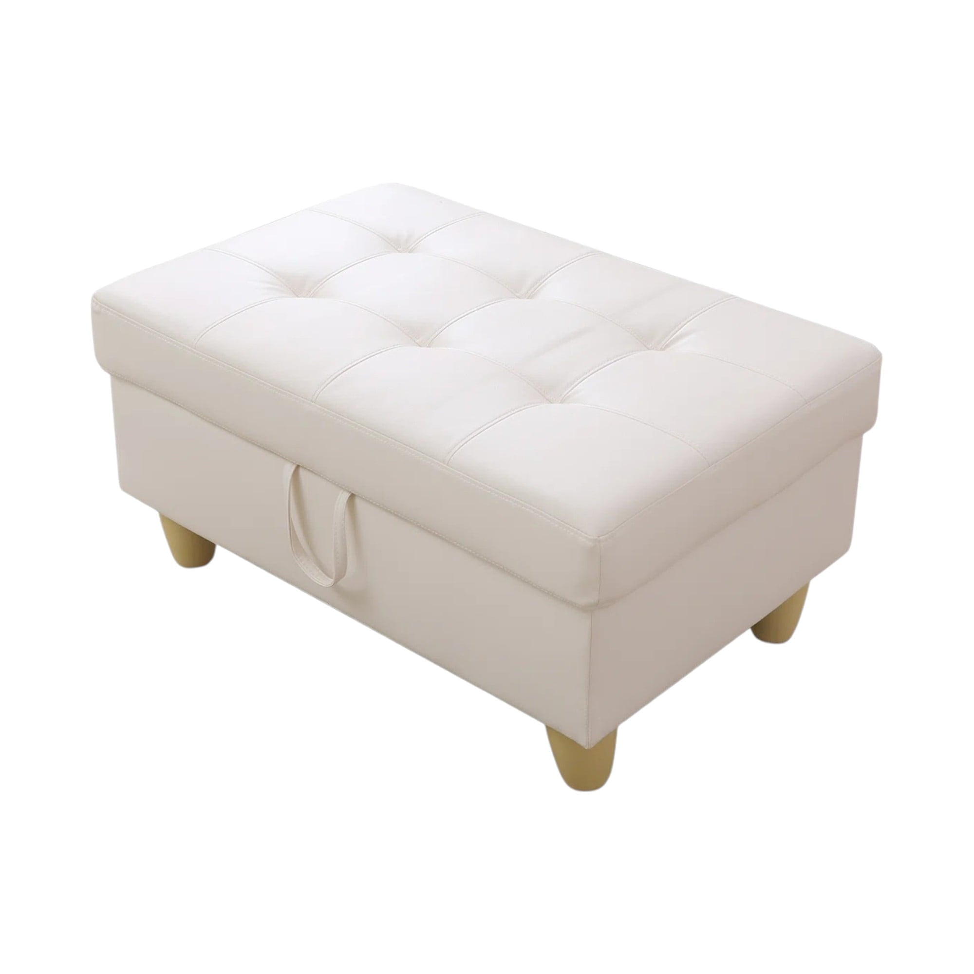 White Faux Leather Tufted Storage Ottoman Bench