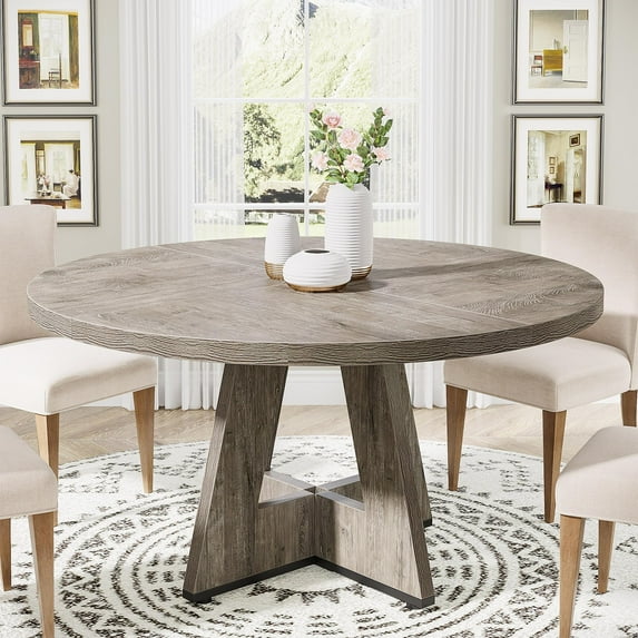 JESTOP 47" Round Dining Table Wood Kitchen Table for Dining Room, Farmhouse Dinner Table with Wooden Tabletop and Cross Base, Rustic Dining Room Table for Dining Room/Living Room/Parlor
