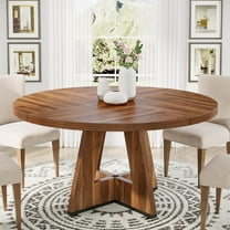 JESTOP 47" Round Dining Table Wood Kitchen Table for Dining Room, Farmhouse Dinner Table with Wooden Tabletop and Cross Base, Rustic Dining Room Table for Dining Room/Living Room/Parlor