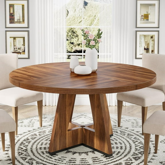 JESTOP 47" Round Dining Table Wood Kitchen Table for Dining Room, Farmhouse Dinner Table with Wooden Tabletop and Cross Base, Rustic Dining Room Table for Dining Room/Living Room/Parlor