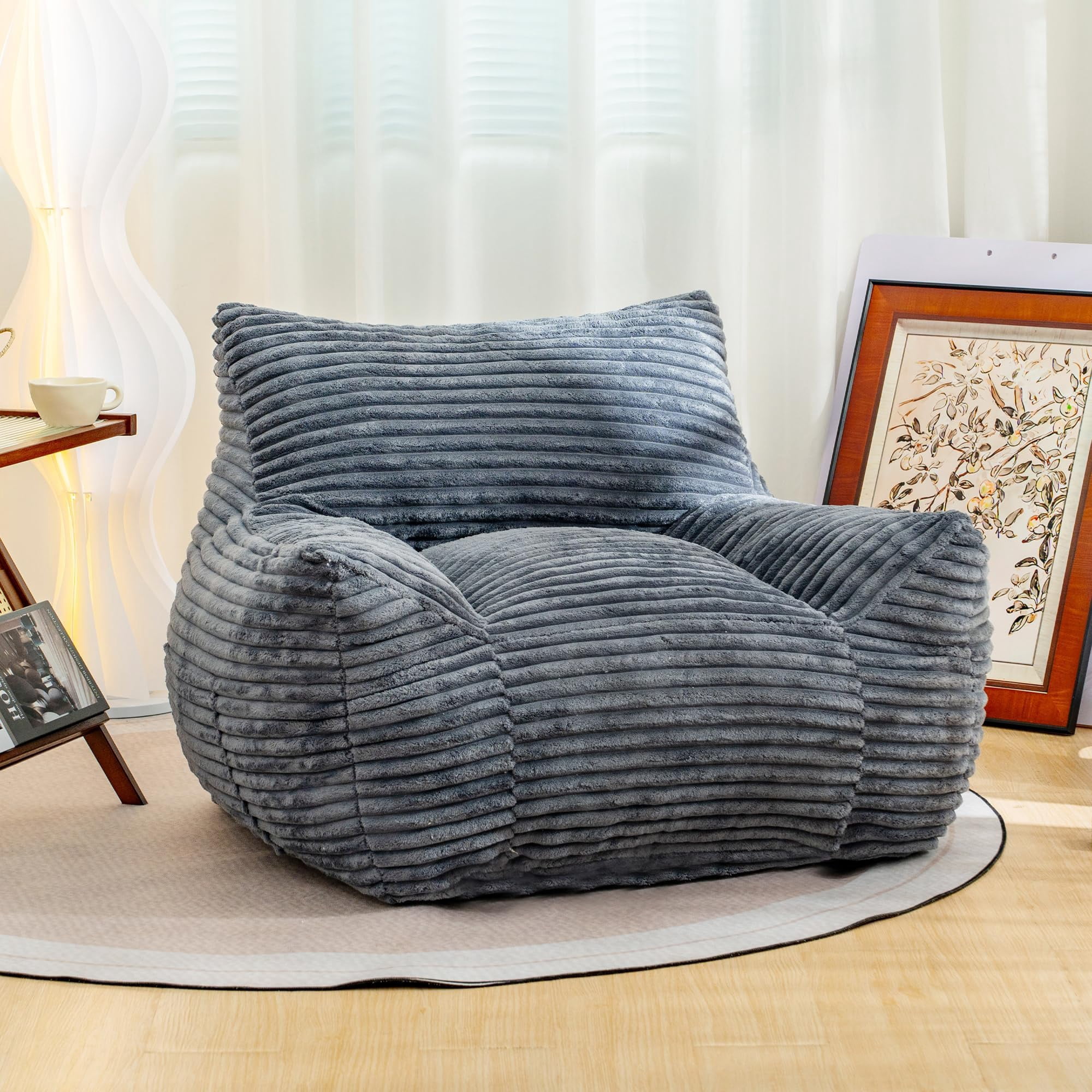 JESTOP Bean Bag Chair for Adults with Armrests, Lazy Floor Sofa Cozy Single Cloud Mini Couch, Corduroy Reading Chair for Living Room Bedroom