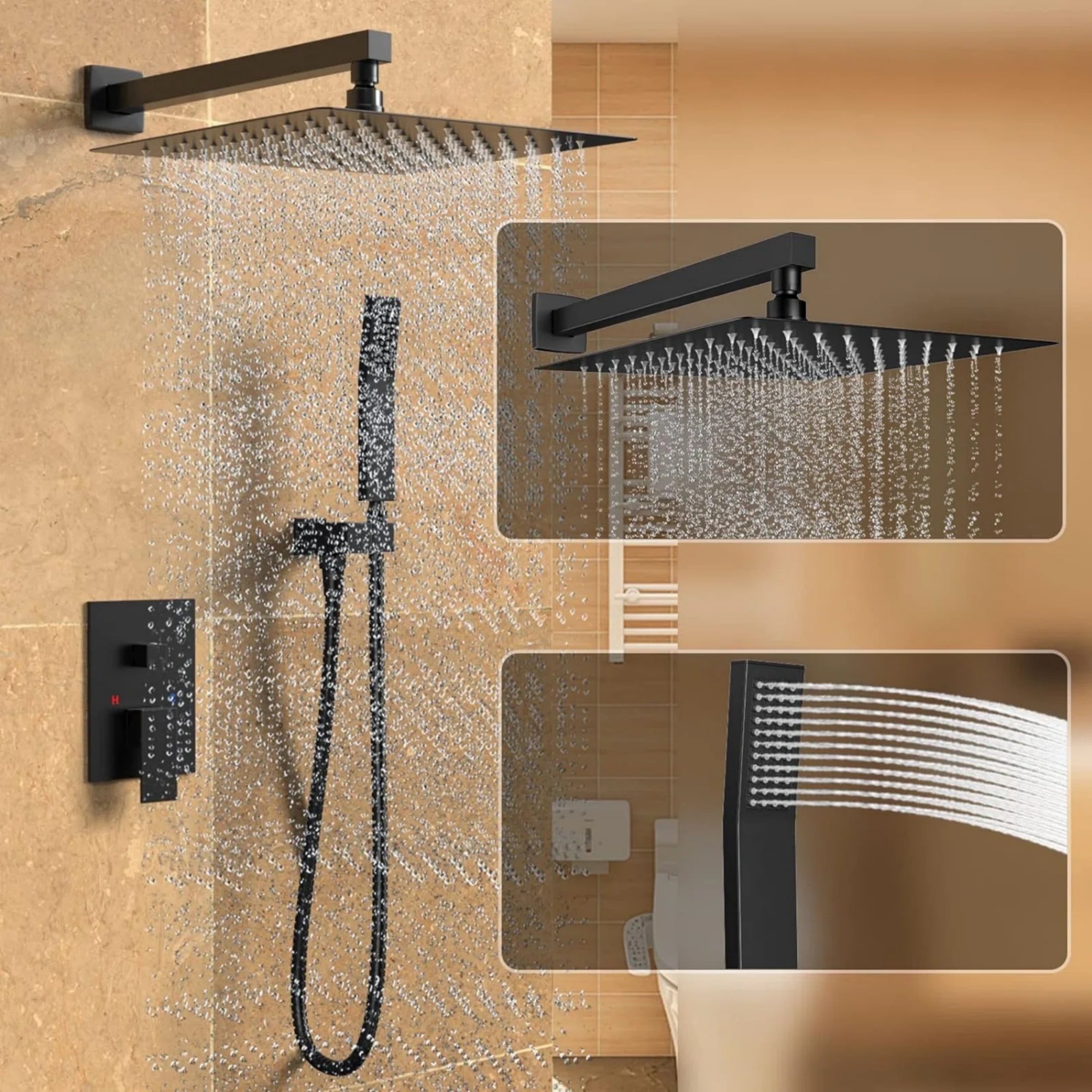 Replacement Complete Shower System JESTOP Complete Shower System with Rough-in Valve with 10 Inches Rain ...