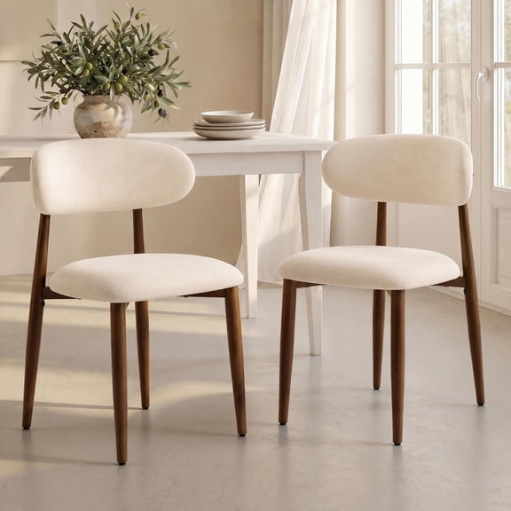 JESTOP Dining Chairs Set of 2, Metal Kitchen Chairs with Modern Fabric Upholstered for Dining Room, Beige