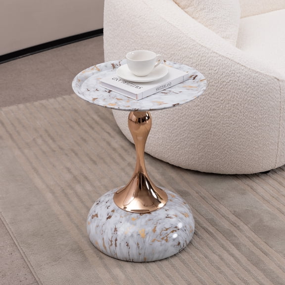 JESTOP End Table Round Side Table, Modern Metal Pedestal Minimalist Accent Tables, Night Stand Table for Living Room, Bedroom, Study