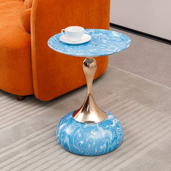 JESTOP End Table Round Side Table, Modern Metal Pedestal Minimalist Accent Tables, Night Stand Table for Living Room, Bedroom, Study