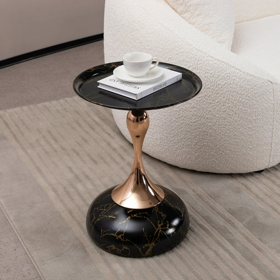 JESTOP End Table Round Side Table, Modern Metal Pedestal Minimalist Accent Tables, Night Stand Table for Living Room, Bedroom, Study