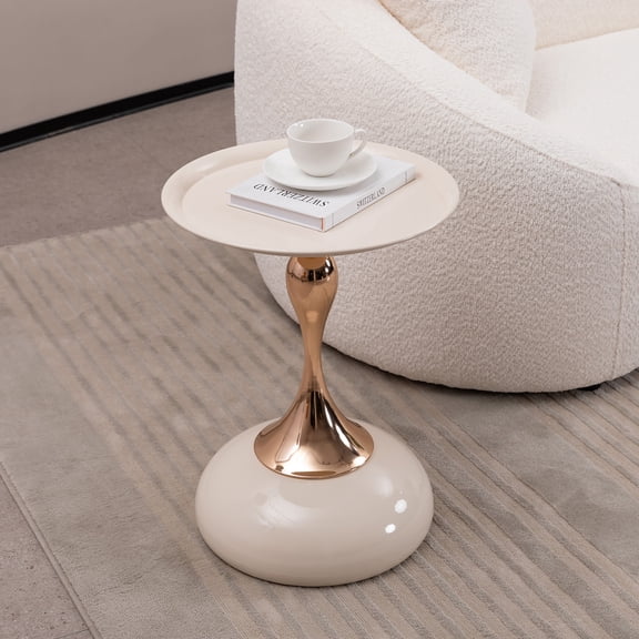 JESTOP End Table Round Side Table, Modern Metal Pedestal Minimalist Accent Tables, Night Stand Table for Living Room, Bedroom, Study