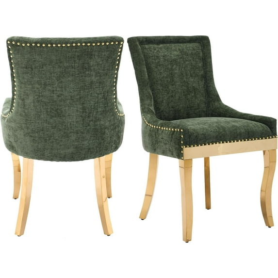JESTOP Fabric Vintage Upholstered Dinging Chairs Set of 2, Farmhouse Solid Wood Kitchen Dining Room Chairs with Nailheads Legs