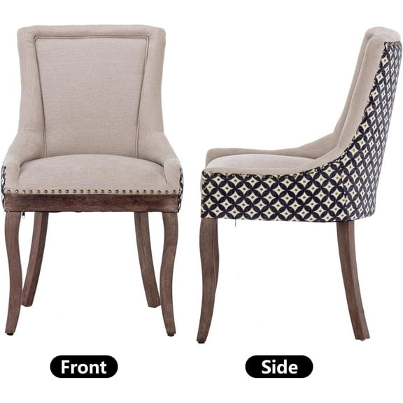 JESTOP Fabric Vintage Upholstered Dinging Chairs Set of 2, Farmhouse Solid Wood Kitchen Dining Room Chairs with Nailheads Legs