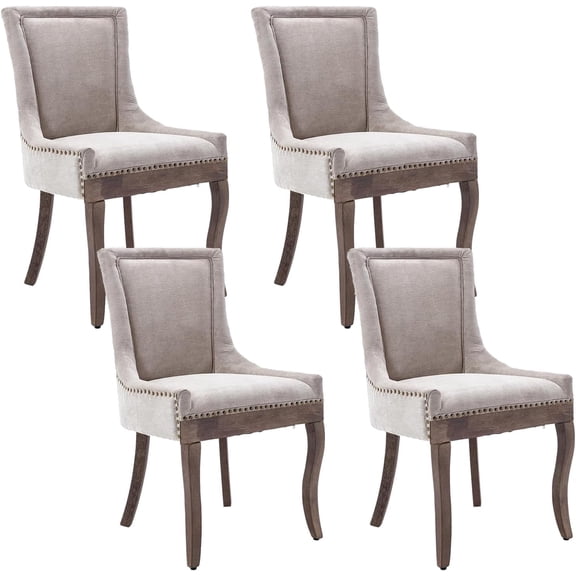 JESTOP Fabric Vintage Upholstered Dinging Chairs Set of 4, Farmhouse Solid Wood Kitchen Dining Room Chairs with Nailheads Legs