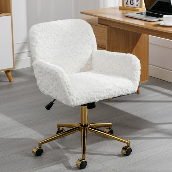 JESTOP Furry Cute Office Chair, Modern Swivel Desk Chair with Wheels, Adjustable Makeup Vanity Chairs with Back, Upholstered Rolling Chairs for Vanity Makeup Room Study Indoor