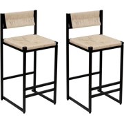JESTOP Modern Counter Height Barstools Set of 2, Paper Rope Woven Bar Stools with Back for Home Pub, Dinning Room, Kitchen Island Bistro, Club