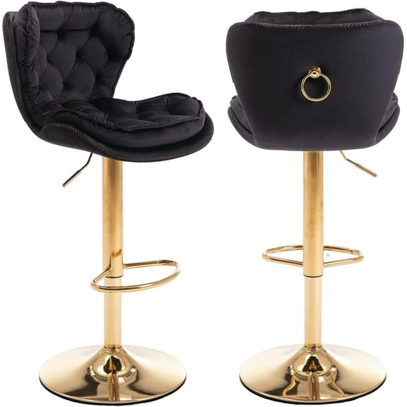 JESTOP Modern Swivel Pub Height Barstool Set of 2, High Dining Chair with Velvet Seat, Backrest, Armless Hydraulic Counter Stool, Gold Base Island Stool