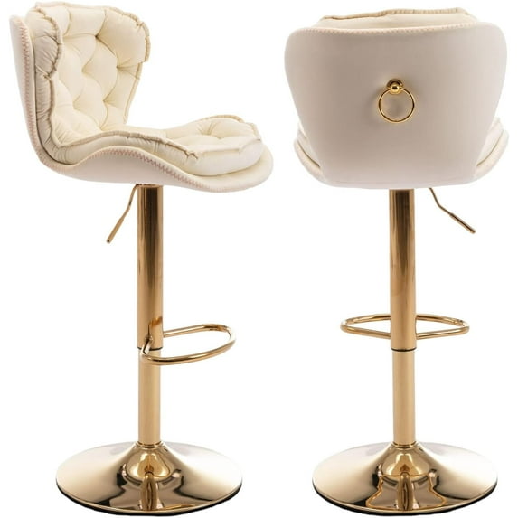 JESTOP Modern Swivel Pub Height Barstool Set of 2, High Dining Chair with Velvet Seat, Backrest, Armless Hydraulic Counter Stool, Gold Base Island Stool