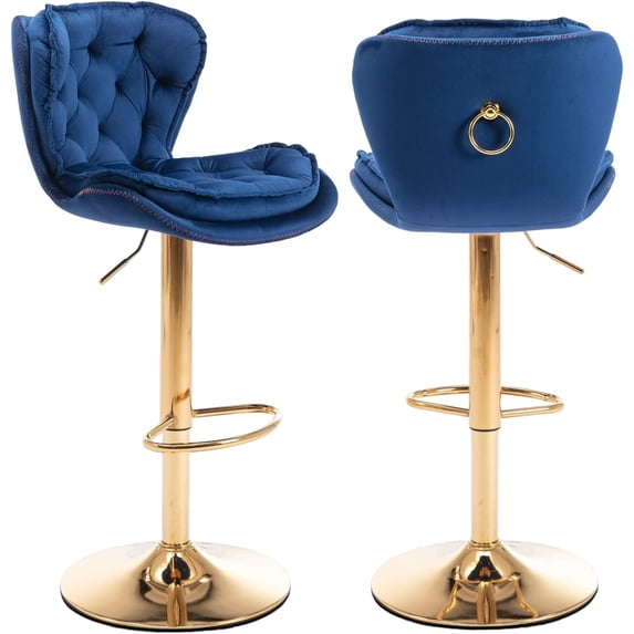 JESTOP Modern Swivel Pub Height Barstool Set of 2, High Dining Chair with Velvet Seat, Backrest, Armless Hydraulic Counter Stool, Gold Base Island Stool